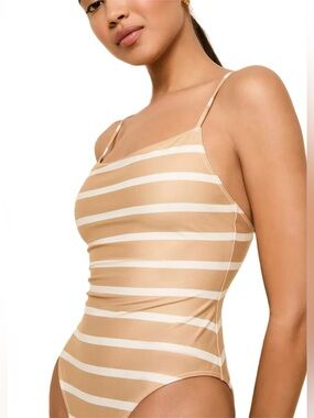 Solid & Striped Size L Renna Camel Stripe One-Piece Swimsuit